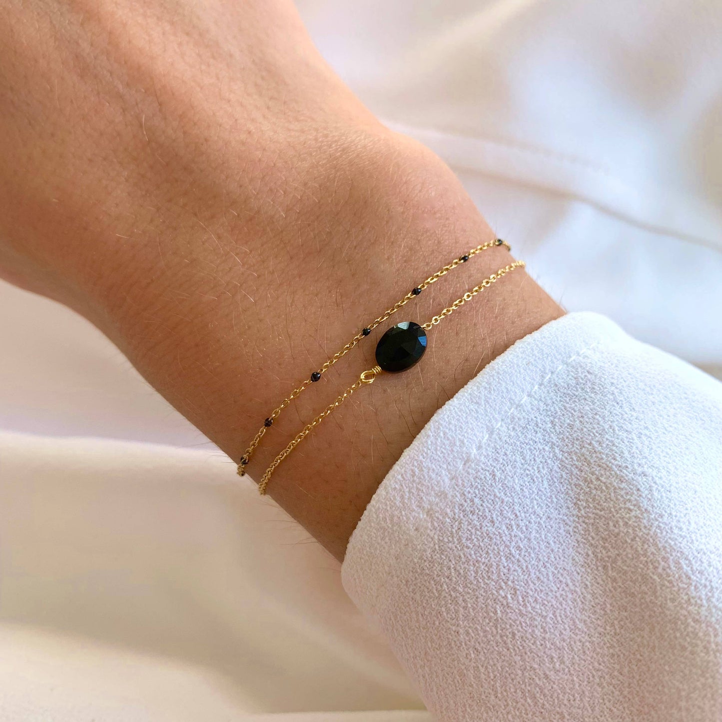 Zweireihiges Armband mit feiner schwarzer Onyx