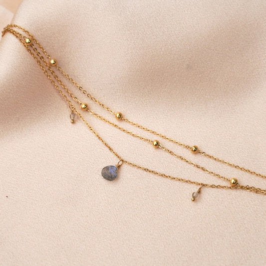 Dreifaches Armband mit Labradorit-Steinen